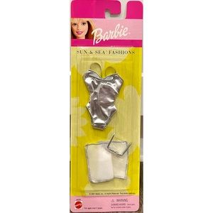 2001 Barbie Sun & Sea Fashions #1 Silver Metallic Swimsuit NIP NOS